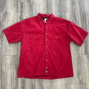 Dickies Men’s Red Button-Up Workwear T Shirt Casual Uniform Plus Size 3XL